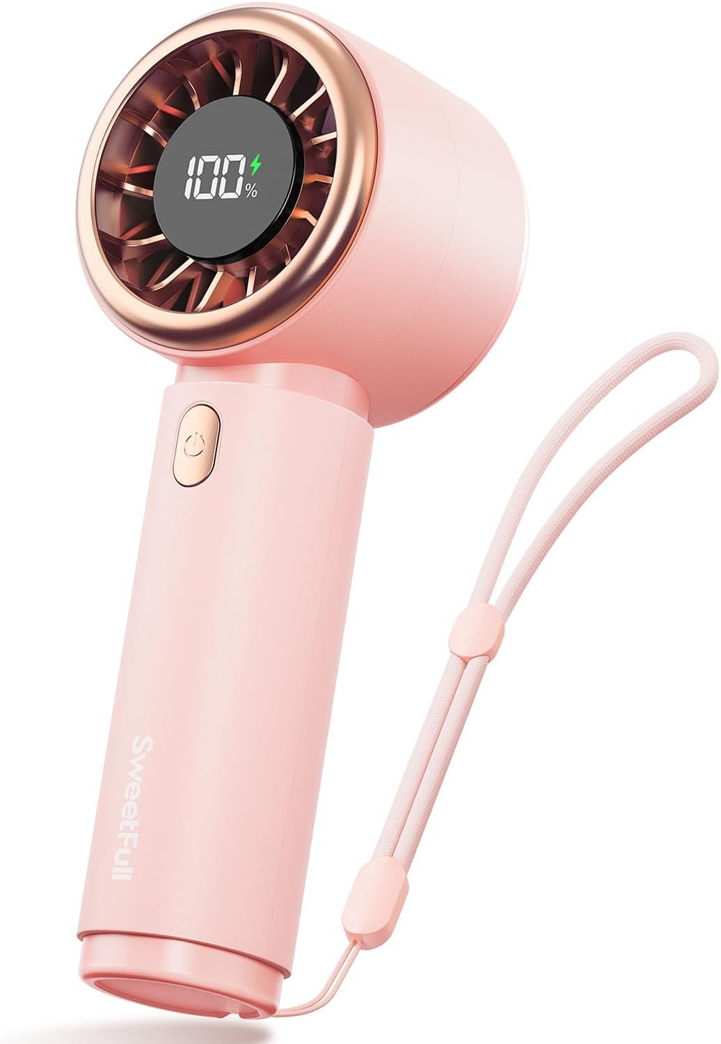 SWEETFULL Mini Fan Portable – Cute Handheld Turbo Fan with Rechargeable Battery, 5 Speeds, Small Hand Personal Travel Essentials for Women, Girls, Kids, Lash, Makeup – Pink