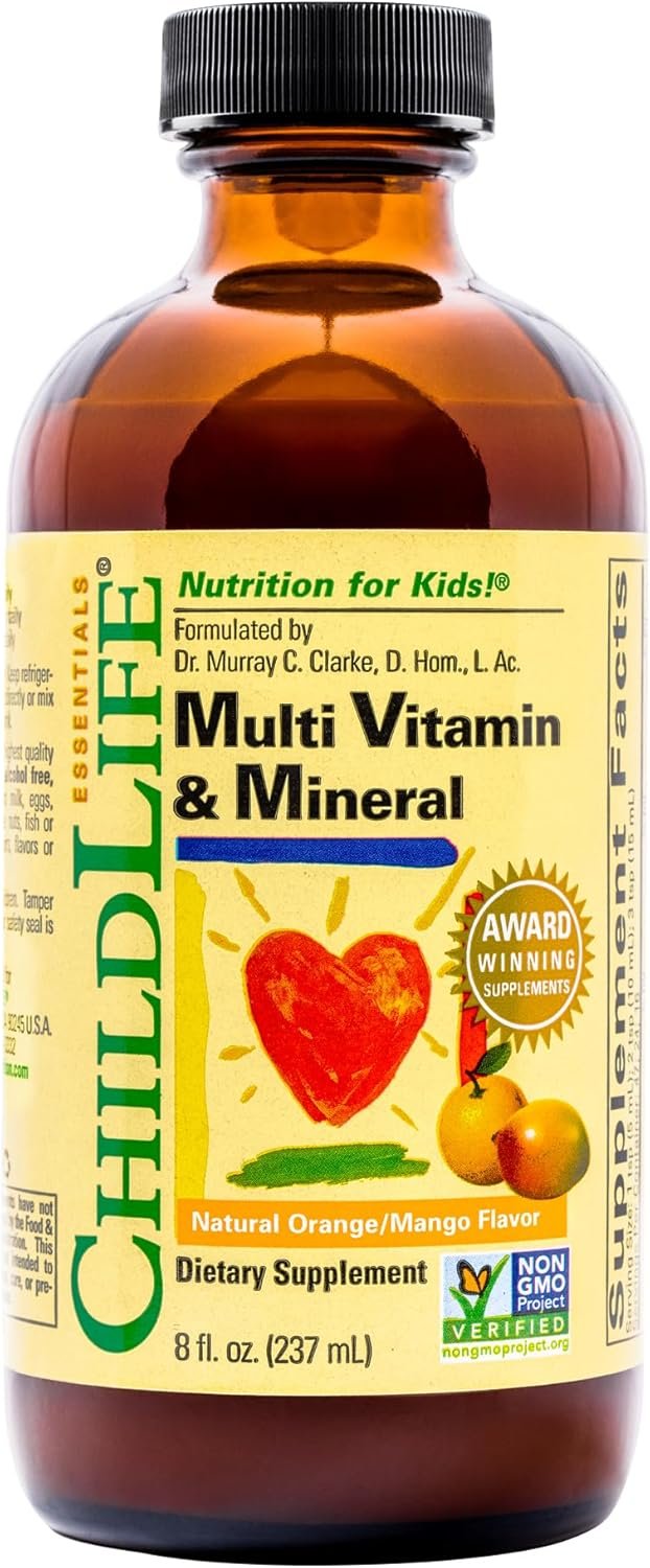 CHILDLIFE ESSENTIALS Kids Multivitamin & Mineral – Vitamins for Kids, Liquid Multivitamin Supplement for Toddler & Baby Wellness – Natural Orange & Mango Flavor, 8 Fl Oz (Pack of 1)