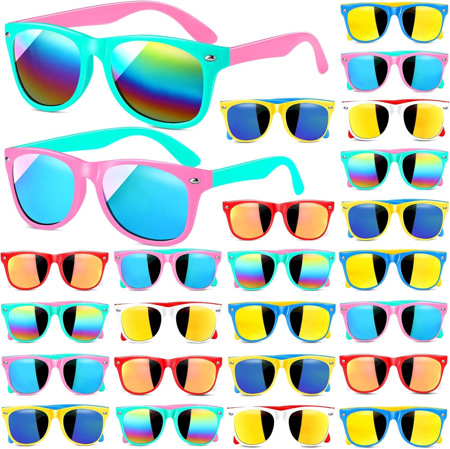GINMIC Kids Sunglasses Bulk Party Favors, 24Pack Valentines Day Gifts UV 400 Protection Neon Sunglasses for Boys and Girls, Party Favor, Birthday Classroom Goodie Bags Party Supplies.
